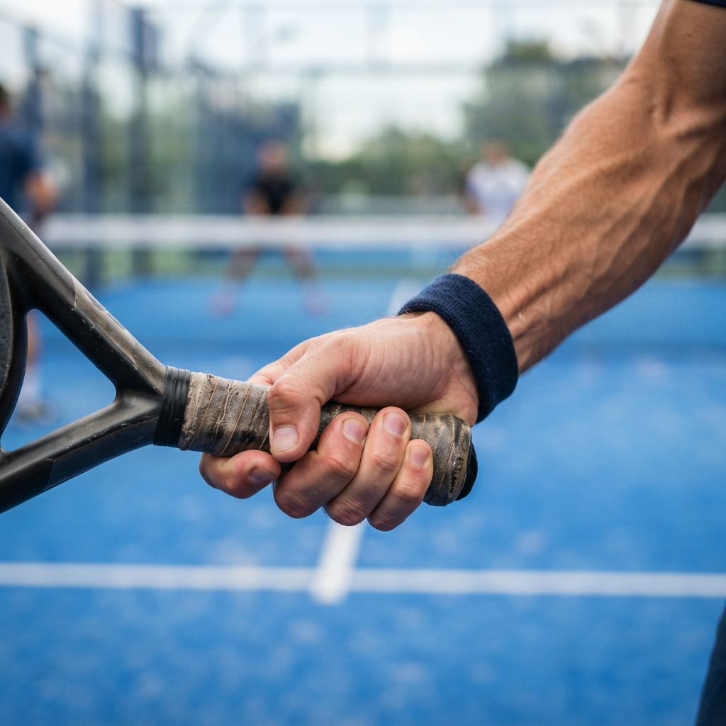 Player's hand gripping a paddle handle