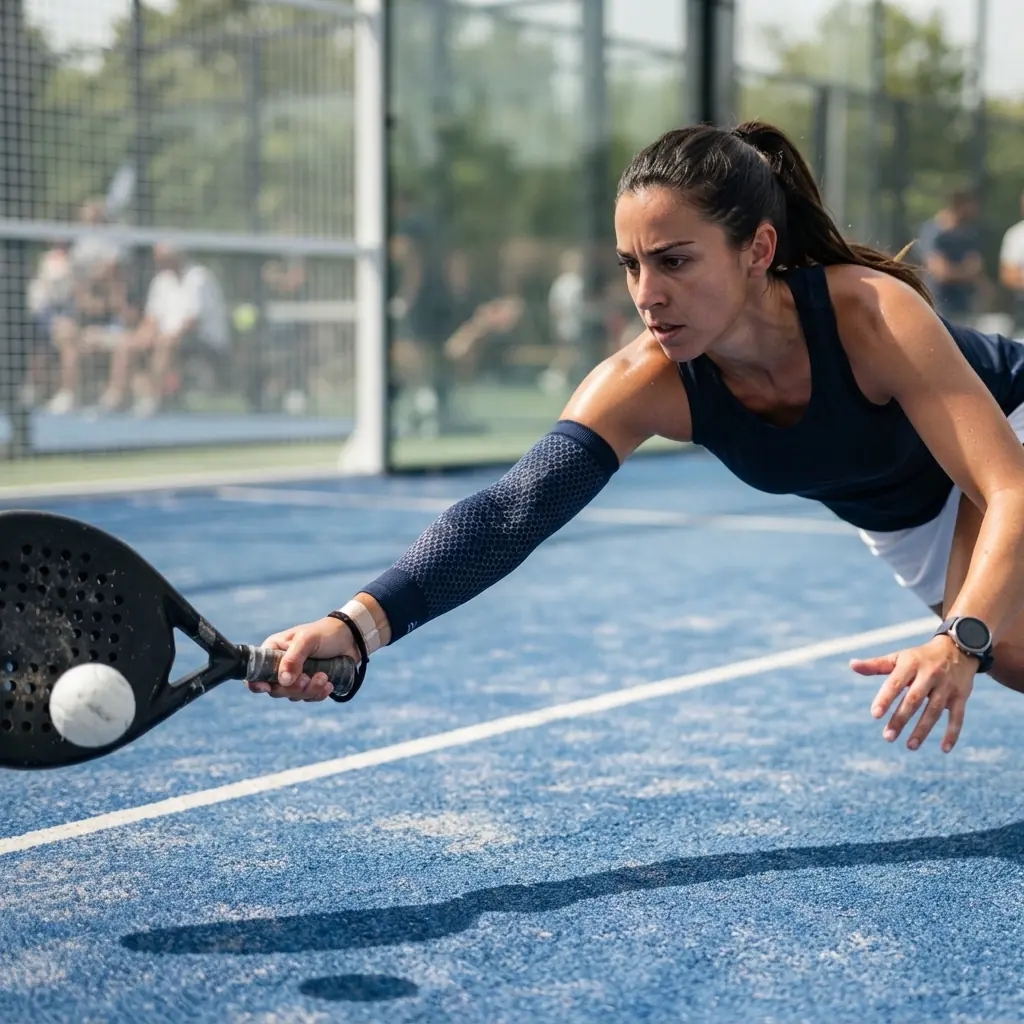 Player reaching for a low ball on the pickleball court
