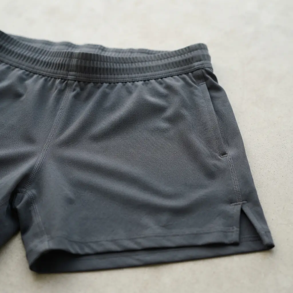 Athletic performance shorts fabric and waistband detail