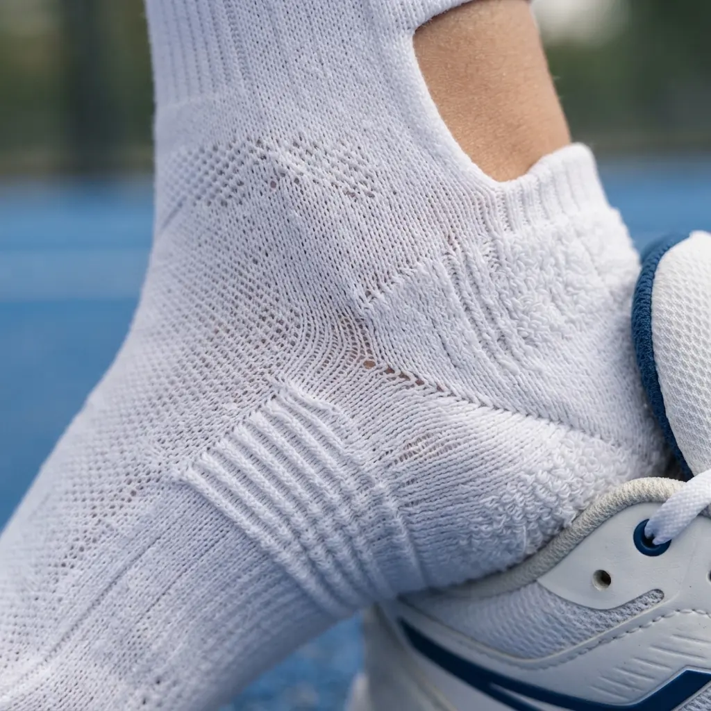 Cushioned athletic sock knit pattern for court footwear