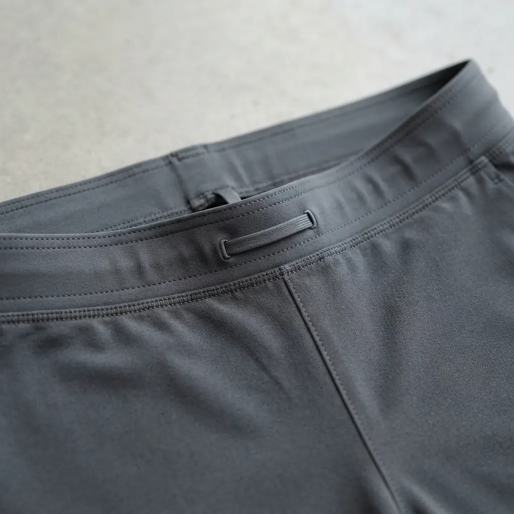 Close-up of athletic waistband fabric and elastic