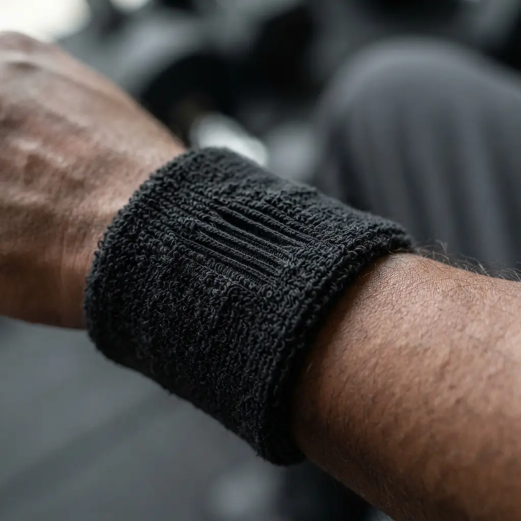 Athletic wristband detail in black on a player's wrist