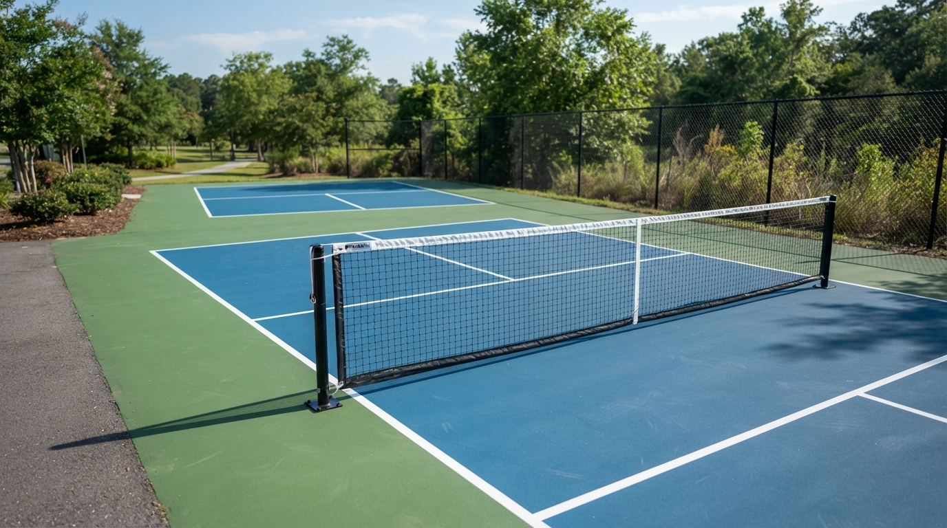Outdoor pickleball courts in a city park in Philadelphia, Pennsylvania