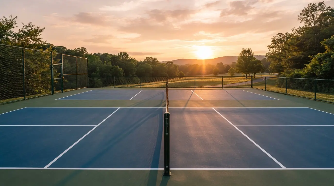 Pickleball court at golden hour sunset in Miami, Florida