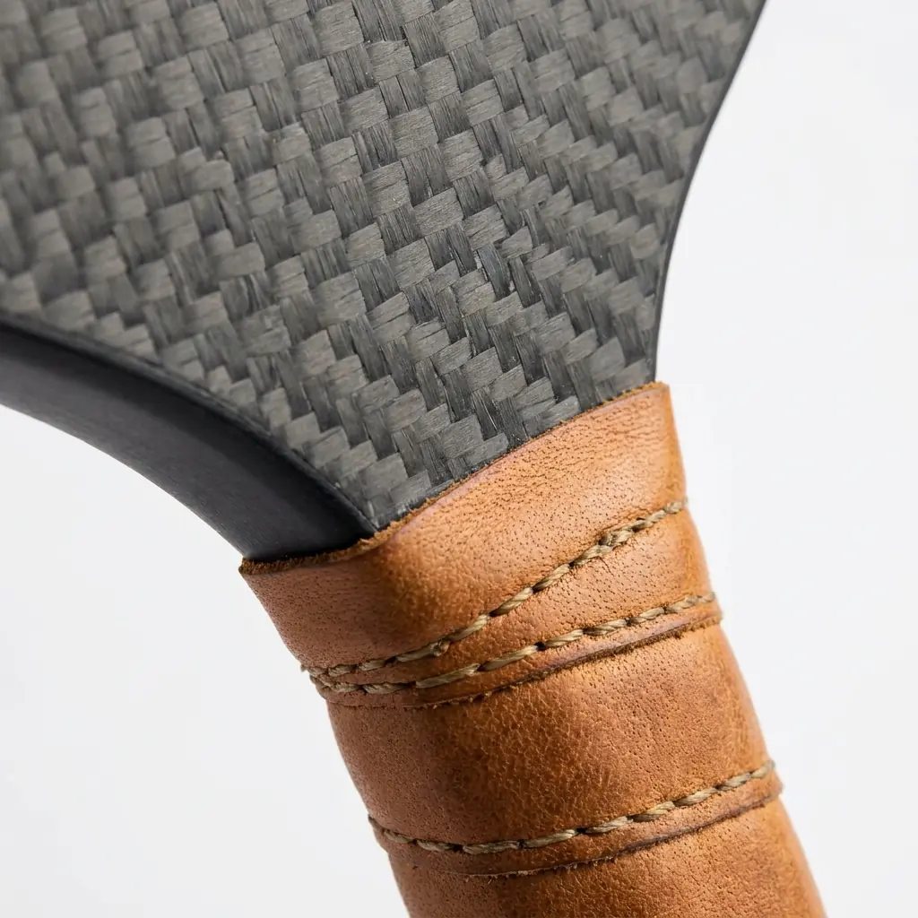 Close-up of a pickleball paddle grip and lower handle