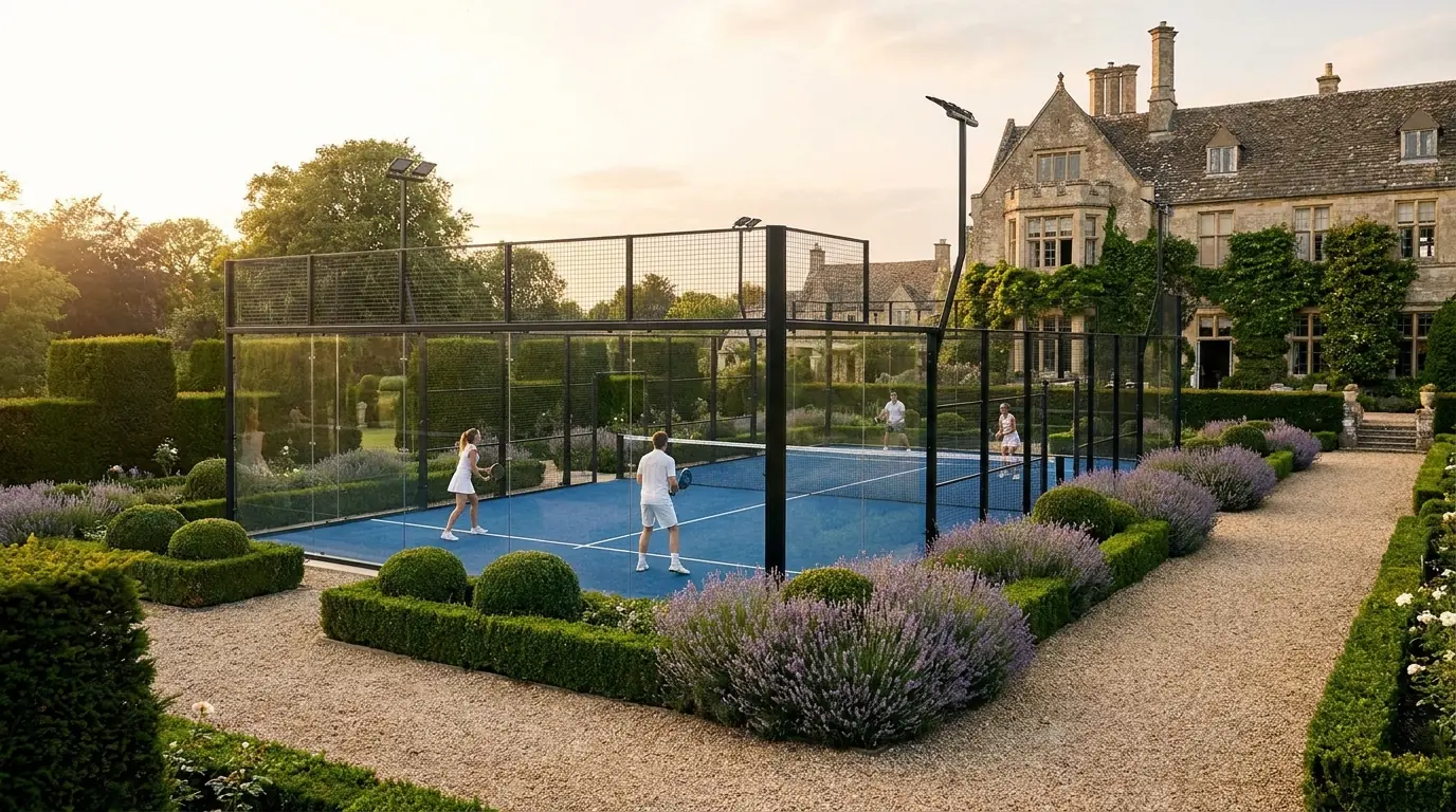 Outdoor padel court at a private estate